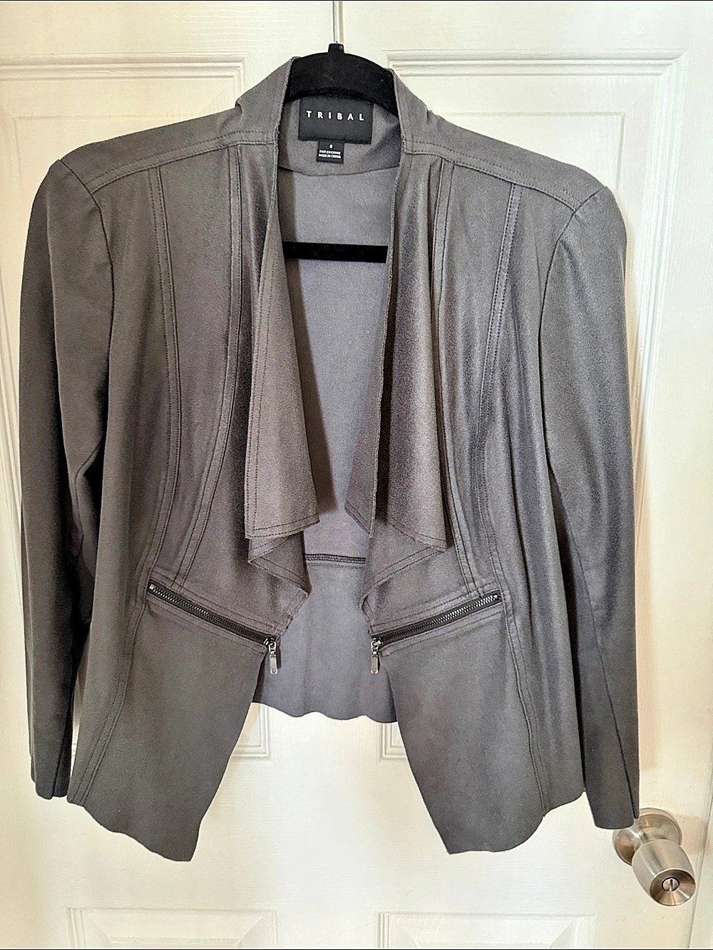 Tribal Gray Draped Cropped Jacket Like New Size S Zipper Accents